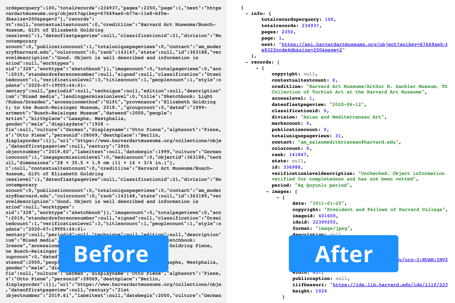 Before and after installing a JSON reader
